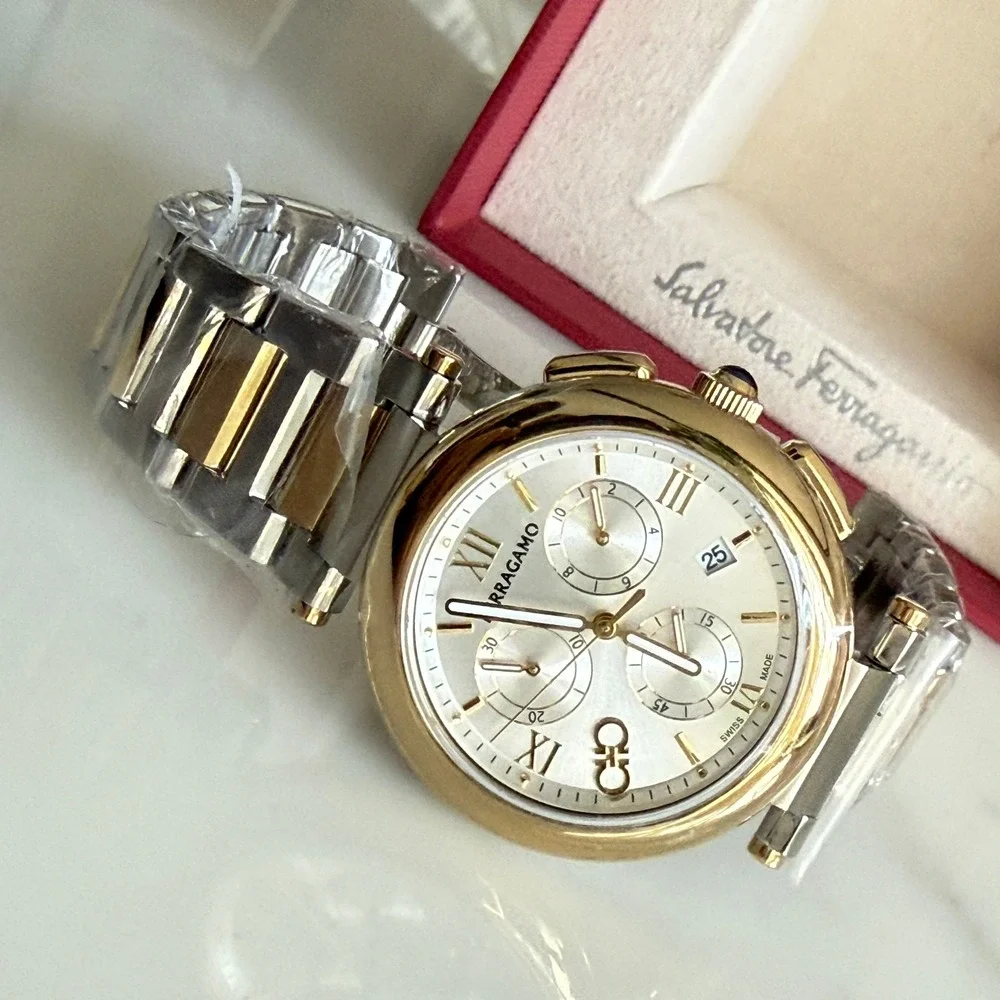 Salvatore Ferragamo SFYQ00321 Legacy Chronograph Two Tone 40mm Swiss NWT Box